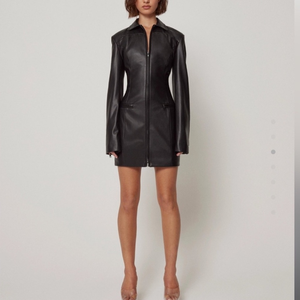 Khy Faux Leather Long Sleeve Mini Dress with Belt in Black - Picture 4 of 6